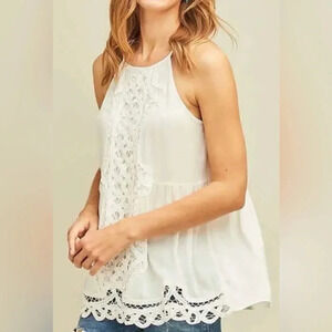 ENTRO Halter Take Me To Brunch‎ Top In White NWT